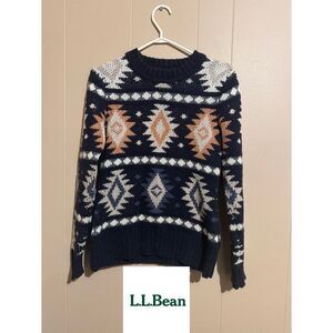 L.L. BEAN Woman xs Navy Aztec Pattern Sweater South Western Navajo Style